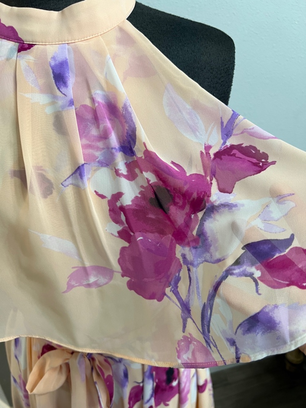 Eliza J Peach Halter High-Low Dress with Pink & Purple Floral Print - Picture 4 of 8